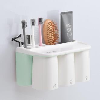 Badkamer Plank Rack Magnetische Zuignap Set Huishoudelijke Borstelen Plank Rekken Familie/Paar Tandenborstel Beker Three groen