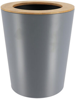Badkamer prullenbak/afvalbak 103 series - grijs - 5 liter - 20 x 25 cm - metaal/bamboe hout