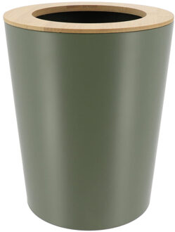 Badkamer prullenbak/afvalbak 103 series - groen - 5 liter - 20 x 25 cm - metaal/bamboe hout