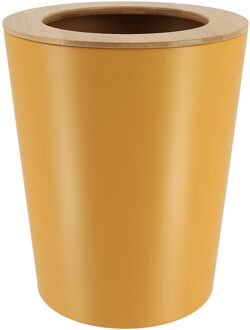 Badkamer prullenbak/afvalbak 103 series - oker geel - 5 liter - 20 x 25 cm - metaal/bamboe