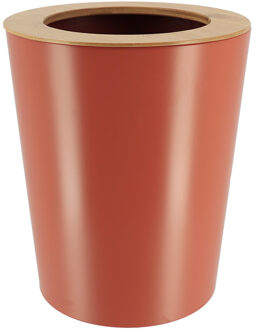 Badkamer prullenbak/afvalbak 103 series - terracotta - 5 liter - 20 x 25 cm - metaal/bamboe