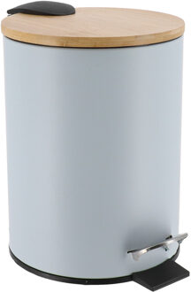 Badkamer prullenbak/afvalbak Bamboo vibe - soft close - lichtblauw - 3 liter - metaal