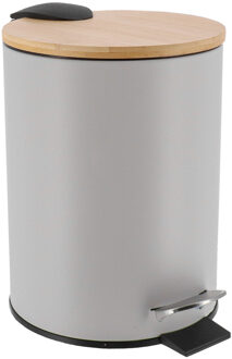 Badkamer prullenbak/afvalbak Bamboo vibe - soft close - lichtgrijs - 3 liter - metaal