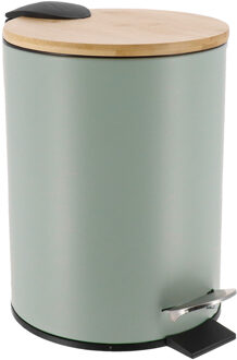 Badkamer prullenbak/afvalbak Bamboo vibe - soft close - lichtgroen - 3 liter - metaal