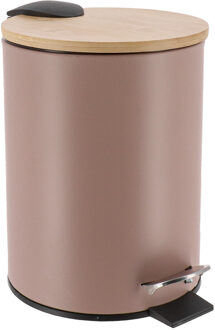 Badkamer prullenbak/afvalbak Bamboo vibe - soft close - taupe - 3 liter - metaal