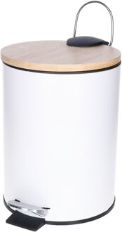 Badkamer prullenbak/afvalbak Bamboo vibe - soft close - wit - 3 liter - metaal