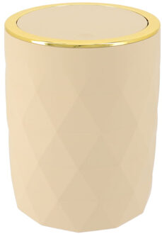 Badkamer prullenbak Diamond - beige - kunststof - 19 x 24 cm
