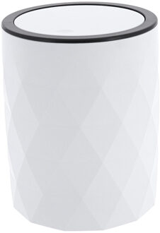 Badkamer prullenbak Diamond - wit - kunststof - 19 x 24 cm