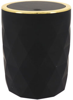 Badkamer prullenbak Diamond - zwart - kunststof - 19 x 24 cm