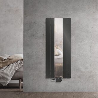 Badkamer radiator plat met spiegel en universele aansluitset 45x120 cm antraciet ML design Zwart