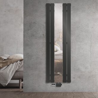 Badkamer radiator plat met spiegel en universele aansluitset 45x160cm antraciet ML design Zwart