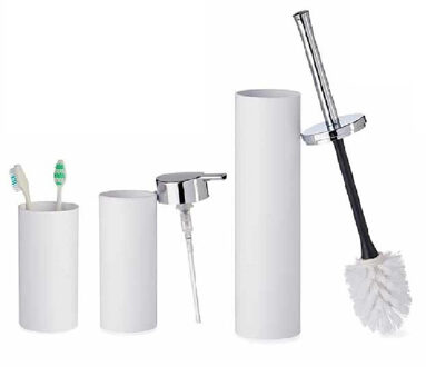 Badkamer set Toiletborstel/zeeppompje/beker wit kunststof - Badkameraccessoireset