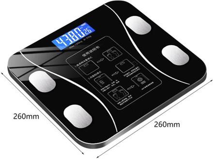 Badkamer Smart Schaal Bluetooth Digitale Wegen Lichaamssamenstelling Analyzer Led Display Smart Draadloze Elektronische Body Weegschalen zwart