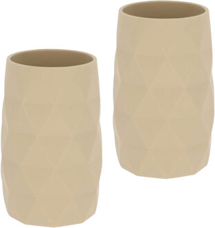 Badkamer Tandenborstelbeker Diamond - 2x - beige - kunststof - 6 x 12 cm