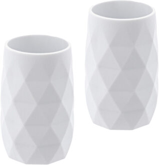 Badkamer Tandenborstelbeker Diamond - 2x - wit - kunststof - 6 x 12 cm