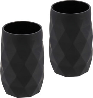 Badkamer Tandenborstelbeker Diamond - 2x - zwart - kunststof - 6 x 12 cm