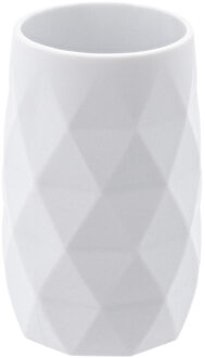 Badkamer Tandenborstelbeker Diamond - wit - kunststof - 6 x 12 cm