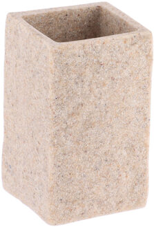 Badkamer tandenborstelbeker Ruby - creme - steen look - kunststof - D6 x H10 cm