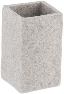 Badkamer tandenborstelbeker Ruby - grijs - steen look - kunststof - D6 x H10 cm