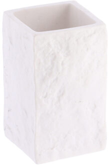 Badkamer tandenborstelbeker Ruby - wit - steen look - kunststof - D6 x H10 cm