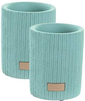 Badkamer tandenborstelhouder / drinkbeker - 2x - keramiek - mintgroen - 8 x 10 cm