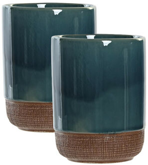 Badkamer tandenborstelhouder / drinkbeker - 2x - polystone - emerald groen - 8 x 10 cm