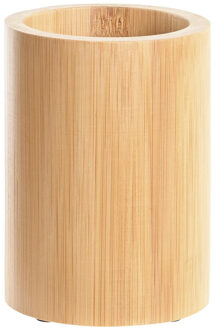 Badkamer tandenborstelhouder / drinkbeker - bamboe hout - 8 x 11 cm - Tandenborstelhouders Beige