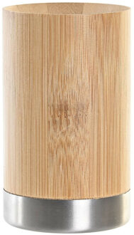 Badkamer tandenborstelhouder / drinkbeker - hout/zilver - 7 x 11 cm - Tandenborstelhouders Beige