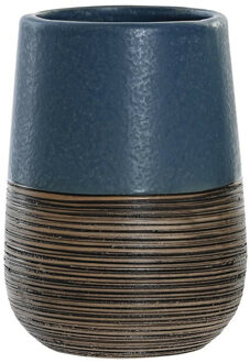 Badkamer tandenborstelhouder/drinkbeker - polystone - marineblauw - 7 x 11 cm - badkamer