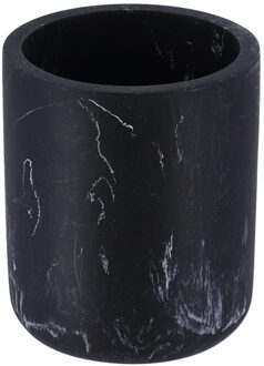 Badkamer tandenborstelhouder - zwart - marmer look - polyresin - 9.5 cm