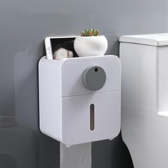 Badkamer Tissue Box Wall Mounted Waterdichte Papier Buis Opbergdoos Rek Toiletpapier Doos wit grijs