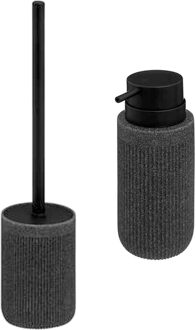 Badkamer/toilet accessoires set Onyx - WC-borstel in houder en zeeppompje - antraciet - 350 ml - Badkameraccessoireset Grijs