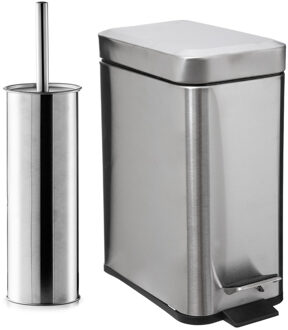 Badkamer/toilet accessoires - WC-borstel/pedaalemmer 5L- zilver - Toiletaccessoireset Zilverkleurig