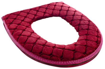 Badkamer Toilet Seat Cover Zachte Pluche Wasbare Winter Warmer Toilet Seat Mat Pad Kussen Badkamer Accessoire, Rood