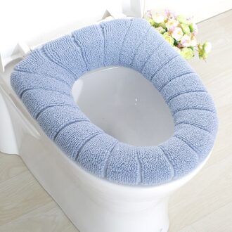 Badkamer Toilet Seat Met Handvat Closestool Wasbare Zachte Winter Warmer Mat Pad Kussen O-Vorm Toiletbril Bidet Covers blauw