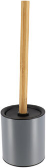Badkamer toiletborstel met houder 103 series - grijs - 10 x 37 cm - metaal/bamboe hout