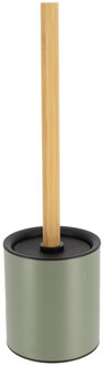 Badkamer toiletborstel met houder 103 series - groen - 10 x 37 cm - metaal/bamboe hout