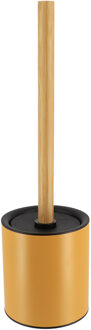Badkamer toiletborstel met houder 103 series - oker geel - 10 x 37 cm - metaal/bamboe hout