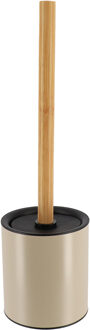 Badkamer toiletborstel met houder 103 series - taupe - 10 x 37 cm - metaal/bamboe hout