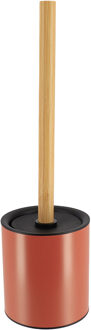 Badkamer toiletborstel met houder 103 series - terracotta - 10 x 37 cm - metaal/bamboe hout