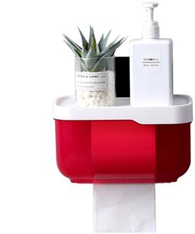 Badkamer Toiletpapier Handdoekhouder Wall Mount Plastic Wc Toiletrolhouder Met Opslag Plank Rack Papier Opbergdoos rood L