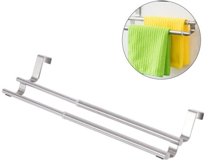 Badkamer Vrij Intrekbare Dubbele Handdoek Bar Roestvrij Staal Opslag Wall Mount Rack Beweegbare Douche Plank