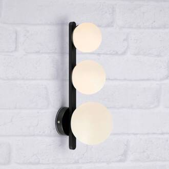 Badkamer wandlamp Puro zwart 3-lamps glas wit, zwart