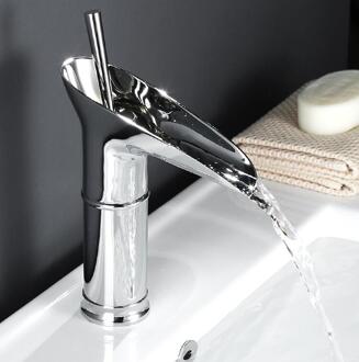 Badkamer Wastafel Kraan Mengkraan Goud Bad Kraan Wastafelkranen Messing Kranen Mengkranen Waterval Uitloop Waterkraan JM112 chroom