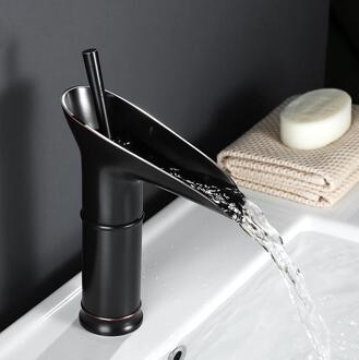 Badkamer Wastafel Kraan Mengkraan Goud Bad Kraan Wastafelkranen Messing Kranen Mengkranen Waterval Uitloop Waterkraan JM112 zwart