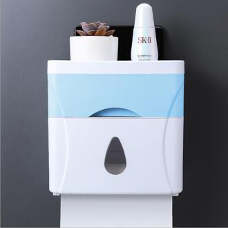 Badkamer Waterdichte Tissue Doos Tissue Roll Stand Box Met Plank Rack Badkamer Gemonteerd Papier Opbergdoos Dubbele Laag Dispenser Blauw