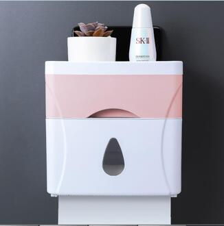 Badkamer Waterdichte Tissue Doos Tissue Roll Stand Box Met Plank Rack Badkamer Gemonteerd Papier Opbergdoos Dubbele Laag Dispenser Roze
