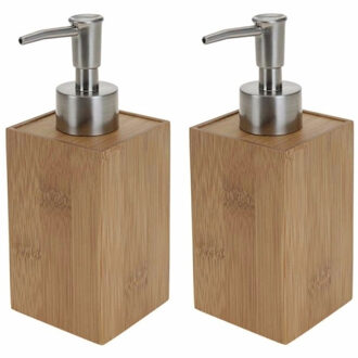 Badkamer Zeeppompjes/dispenser - 2x - bamboe - navulbaar - 17 cm - toilet/keuken/badkamer