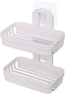 Badkamer Zuignap Zeepbakjes Plastic Houders Muur Gemonteerde Dubbeldeks Creatieve Drainage Zeep Opslag Dubbele Rekken Beige
