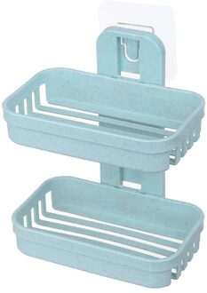 Badkamer Zuignap Zeepbakjes Plastic Houders Muur Gemonteerde Dubbeldeks Creatieve Drainage Zeep Opslag Dubbele Rekken groen